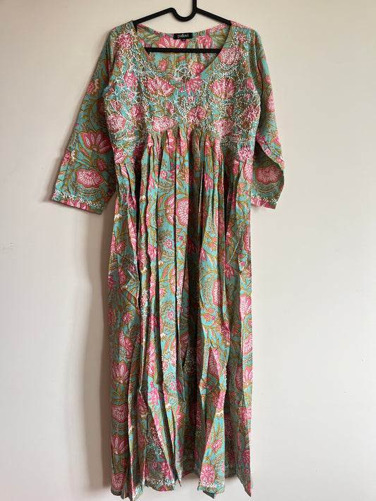 Aliya Cut Dress - Floral Teal Pink