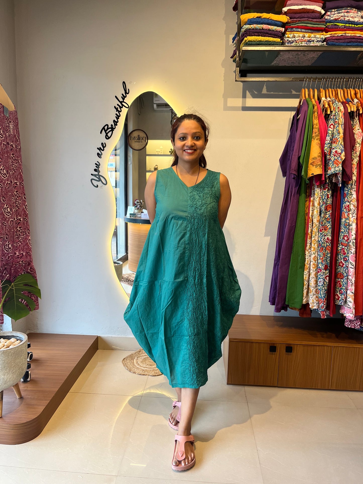 Balloon dress - Peacock green