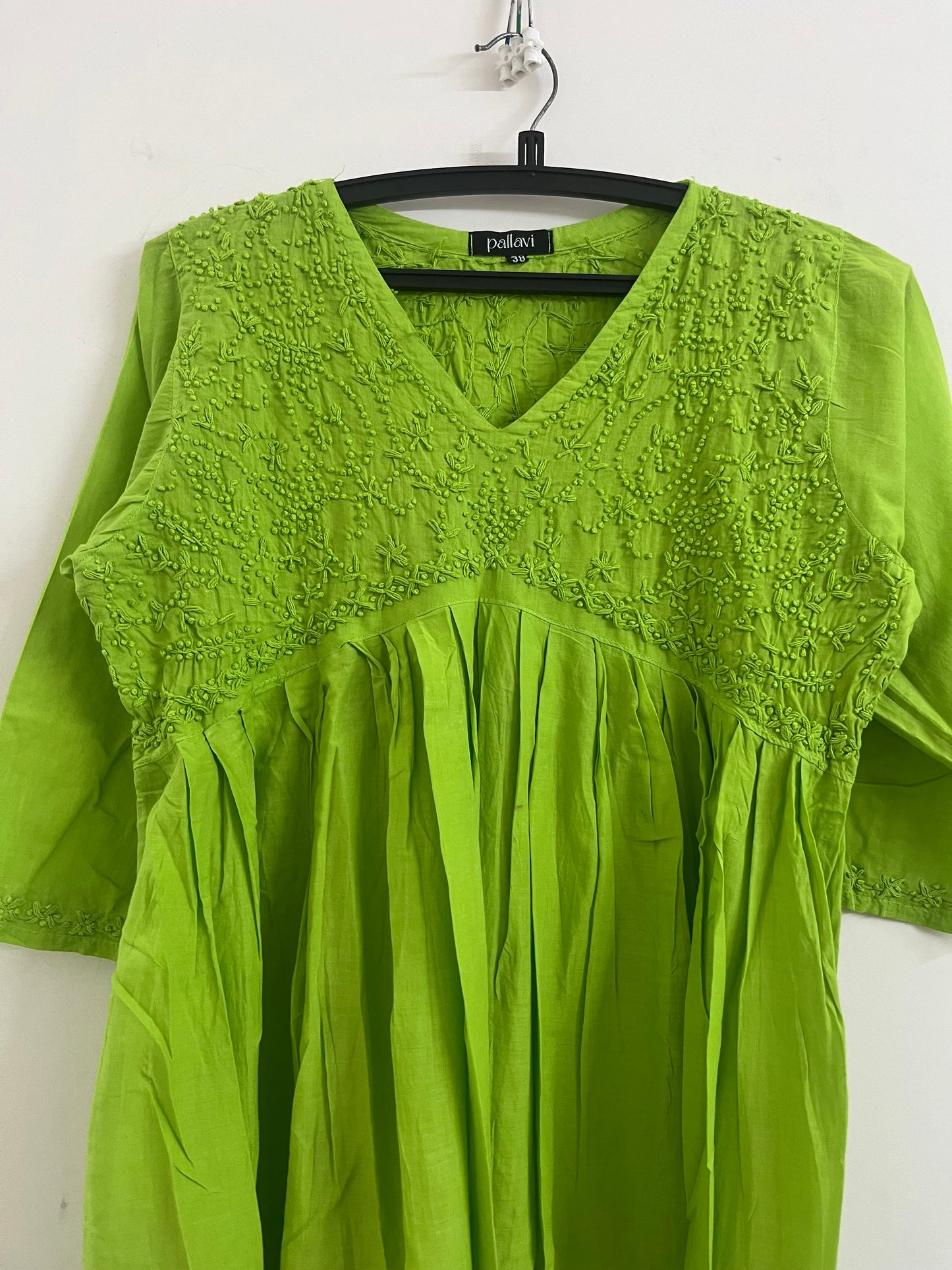 Aliya Cut Kurti/Dress -Neon green (with work on front and back)