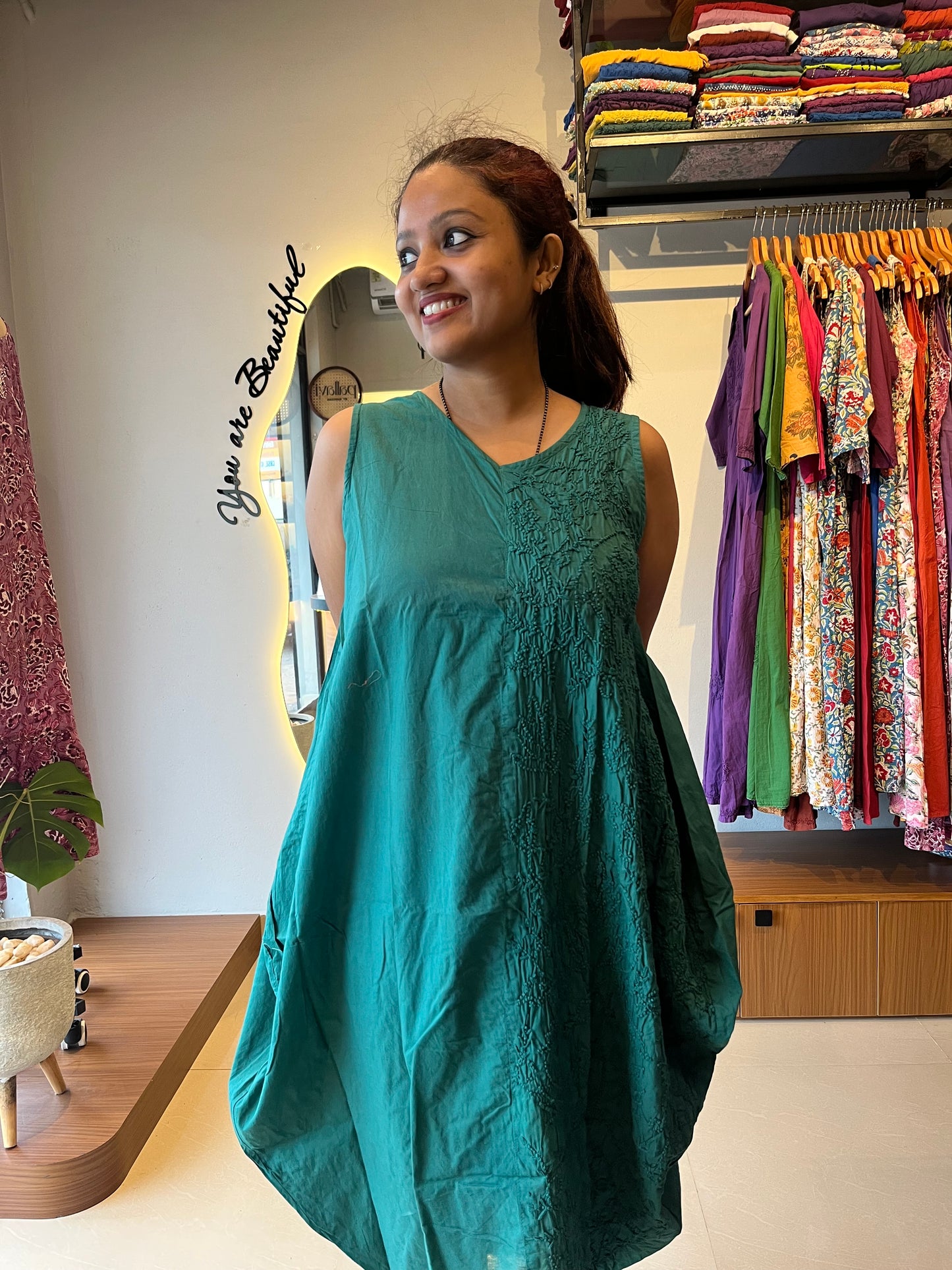 Balloon dress - Peacock green