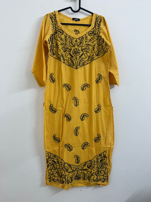 Straight Kurti - Black knots on Mustard Yellow