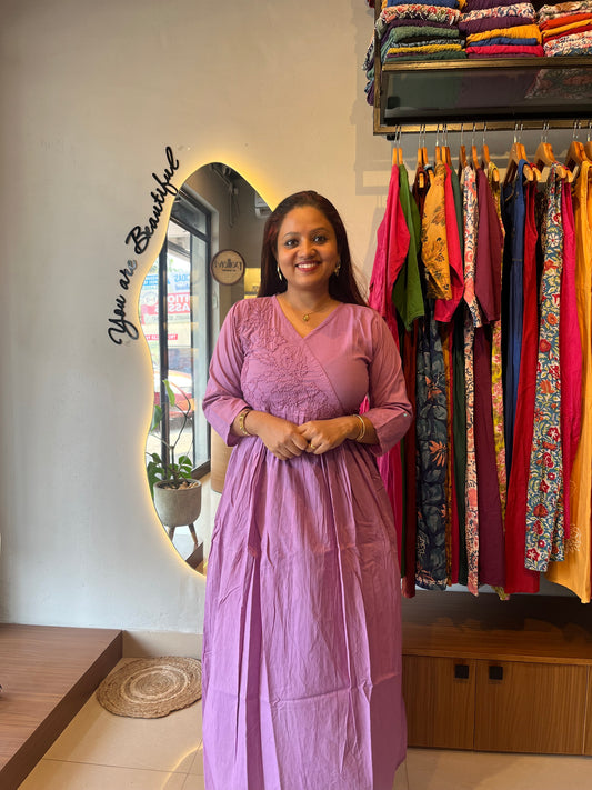 Pleated Angrakha dress - Pale lavender