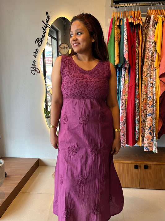 Sleeveless A-line Dress - Wine
