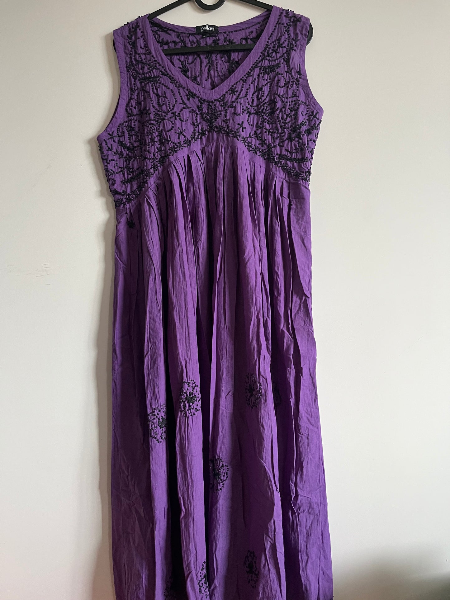 Sleeveless Aliya cut dress -Black knots on Dark Lavender (with work on front and back)