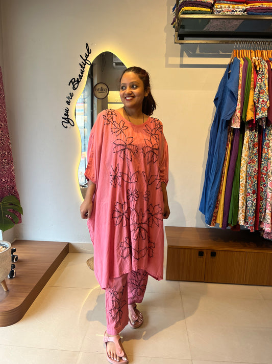 Kaftan top and pant - Black knots on Nude pink