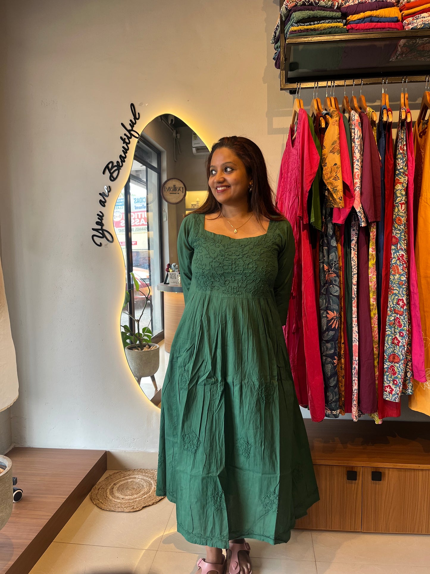 Pleated dress - Bottle green