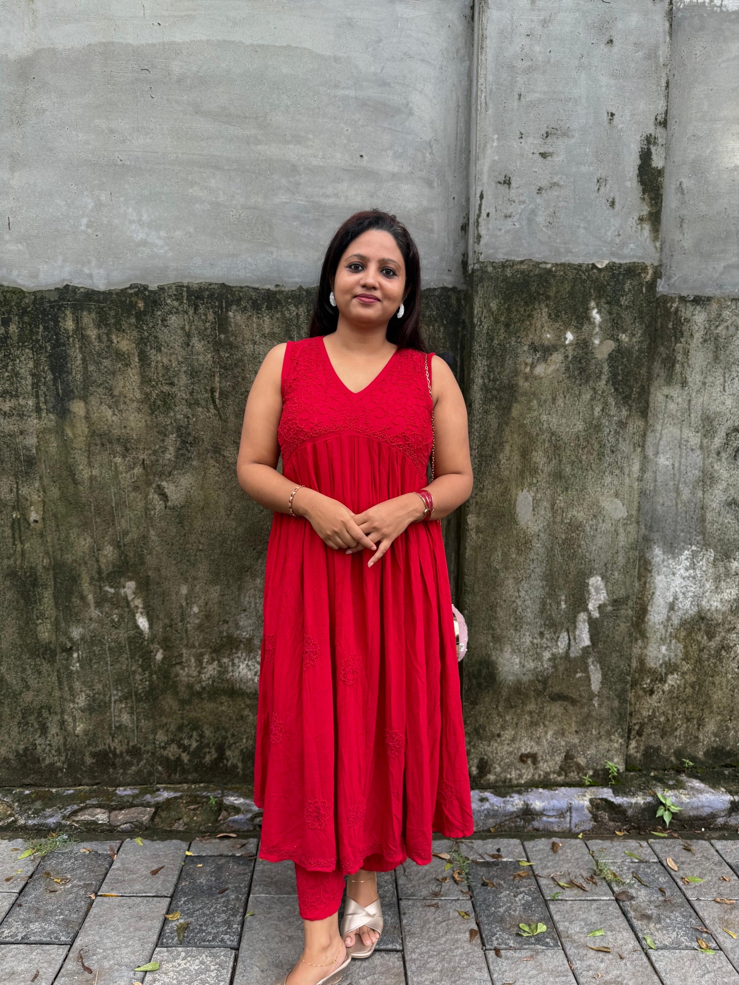 Sleeveless Aliya cut dress (with work on front and back) and pant PRE-ORDER - Red