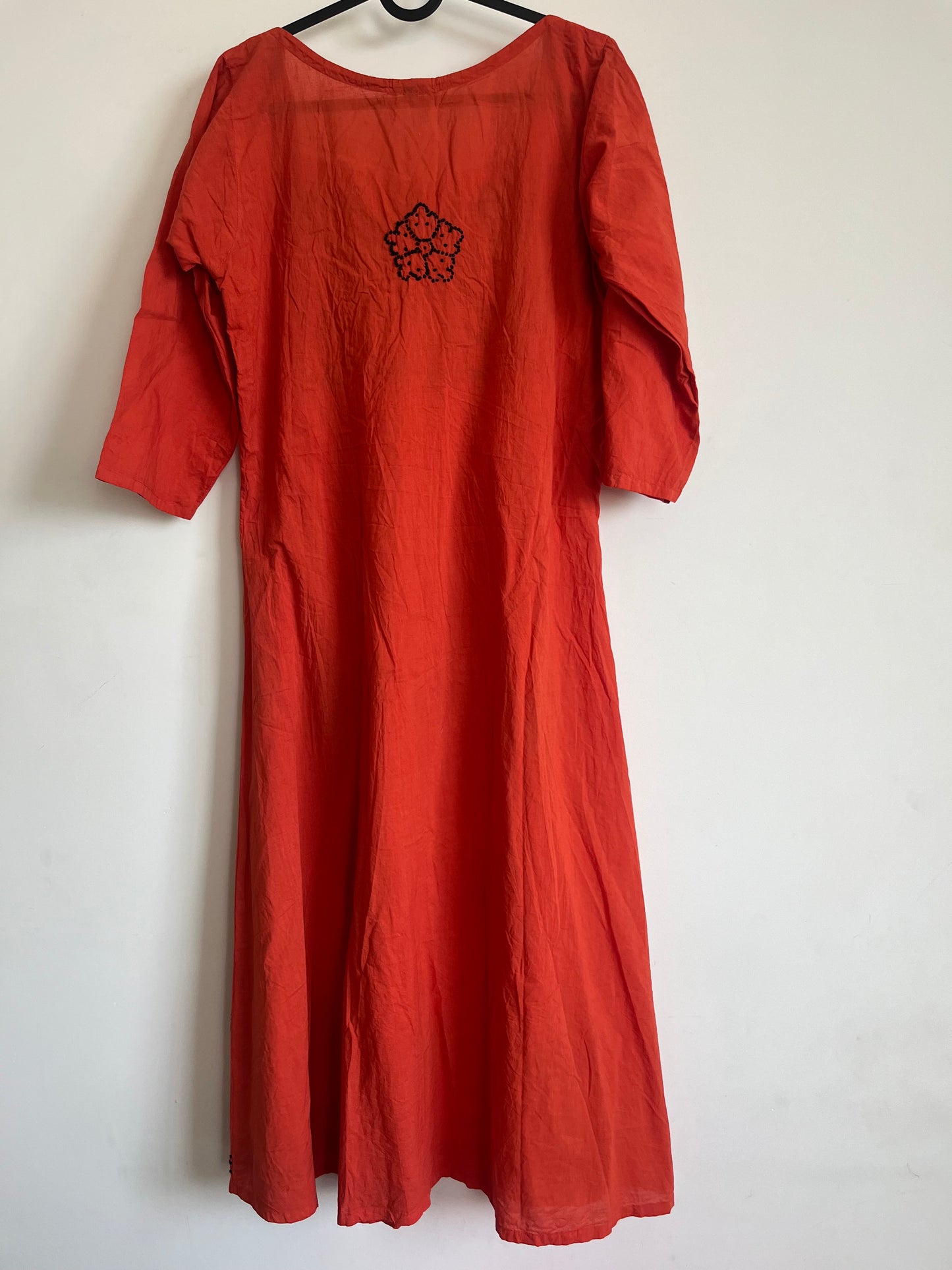 Pleated dress -Black knots on Dark Rust Orange