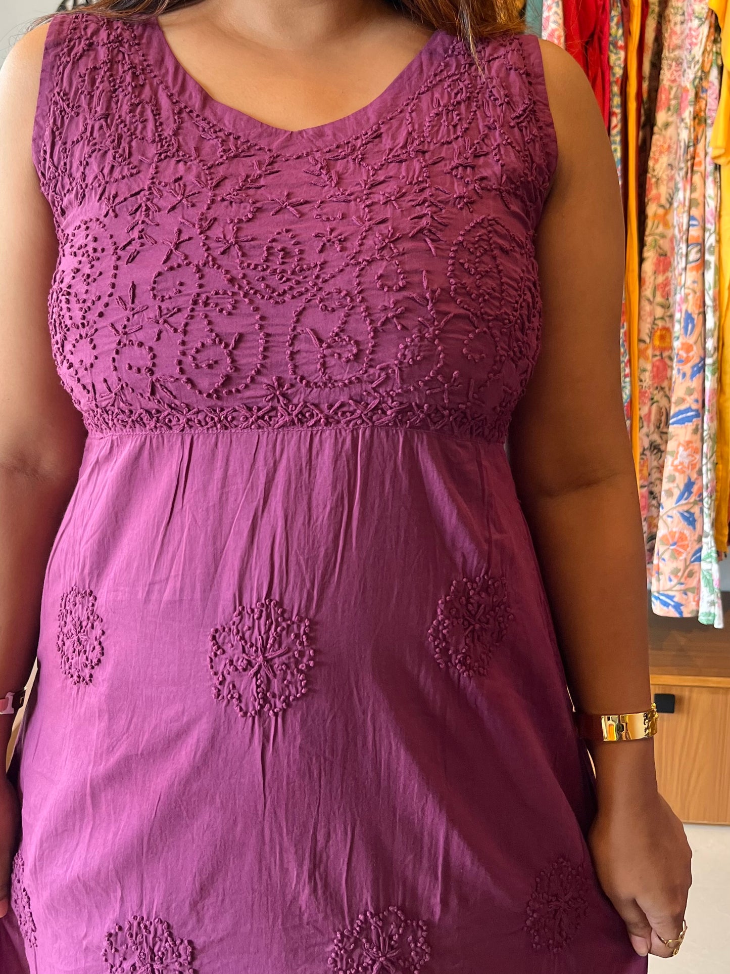 Sleeveless A-line Dress - Wine