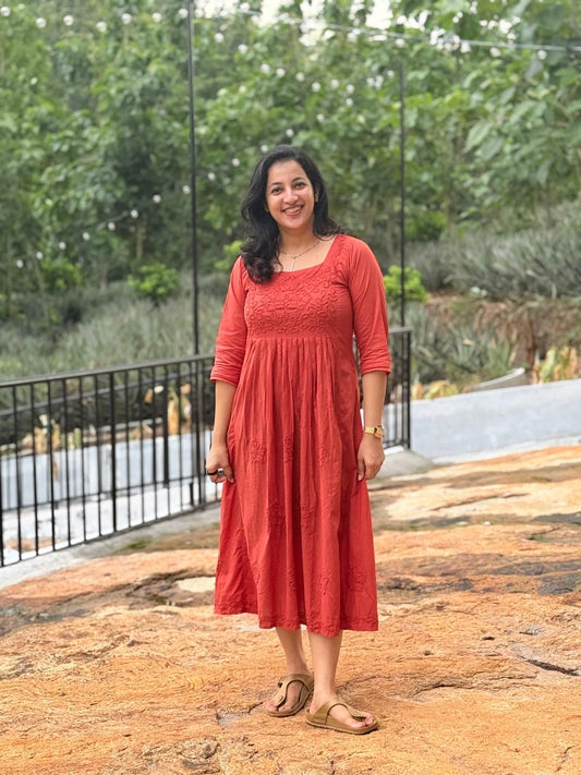 Pleated dress - Rust Orange