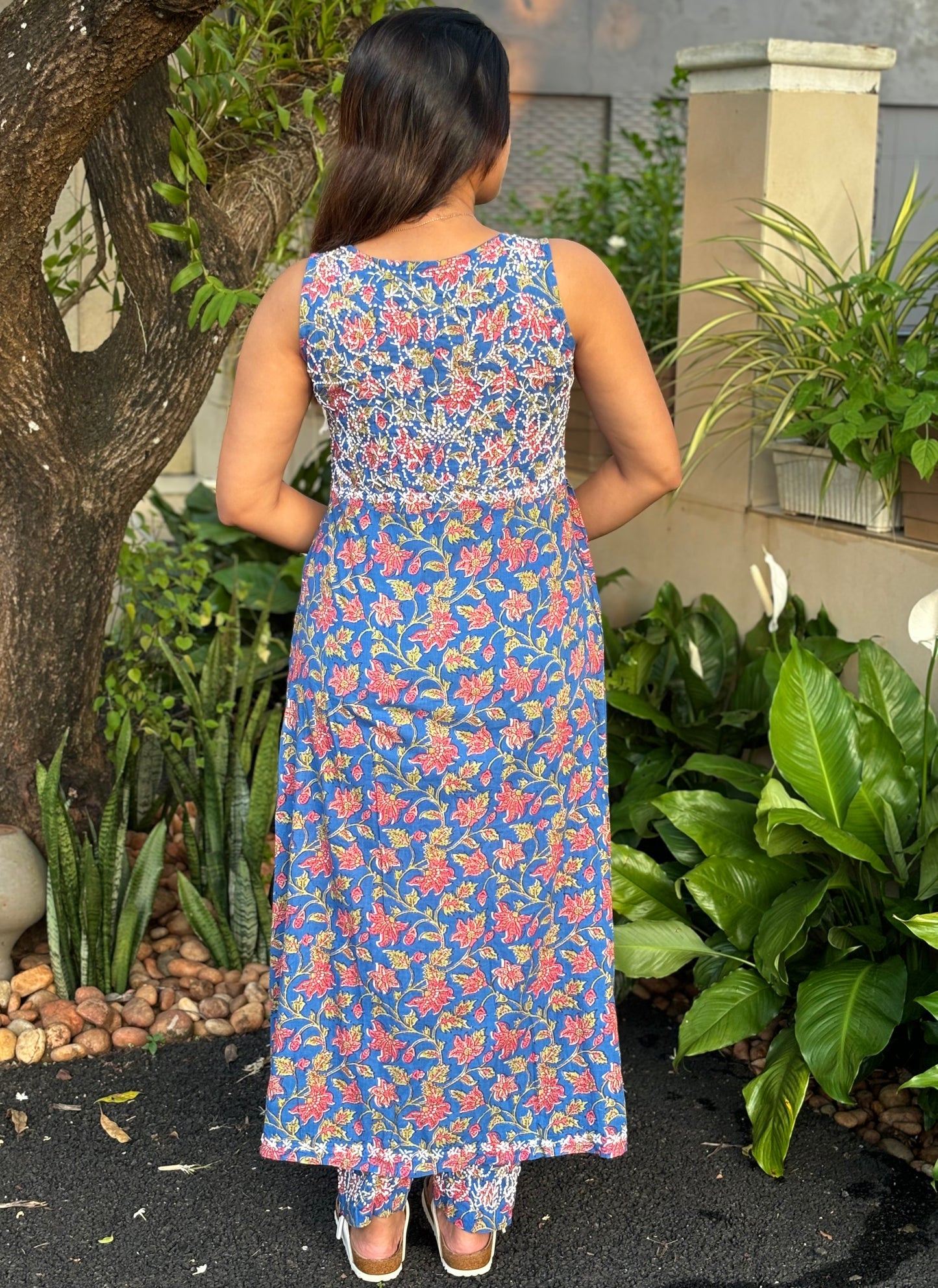 Sleeveless Aliya cut dress (with work on front and back) and pant PRE-ORDER - Nia