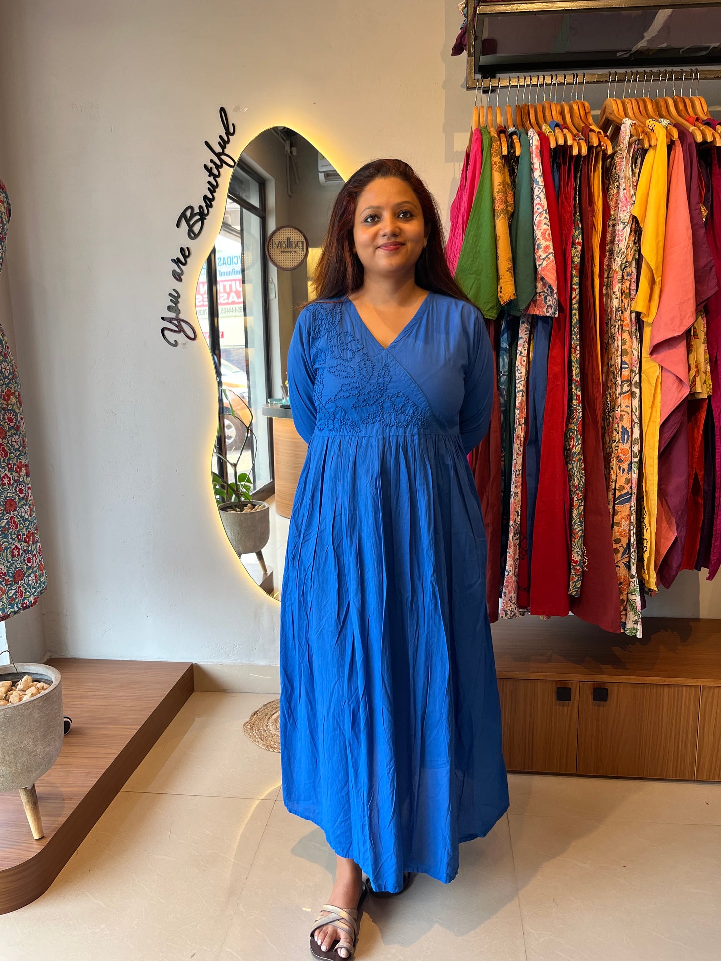 Pleated Angrakha dress - Royal Blue