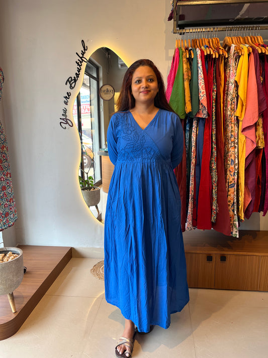 Pleated Angrakha dress - Royal Blue