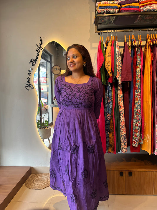 Pleated dress -Black knots on Indigo
