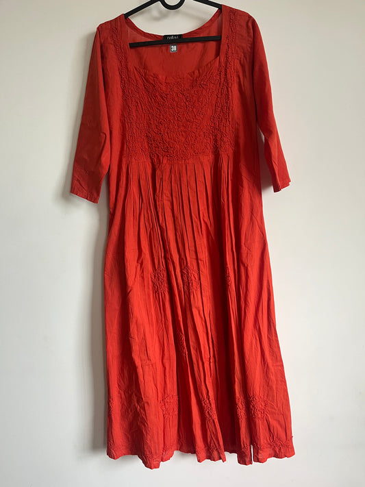 Pleated dress  PRE-ORDER - Dark Rust Orange