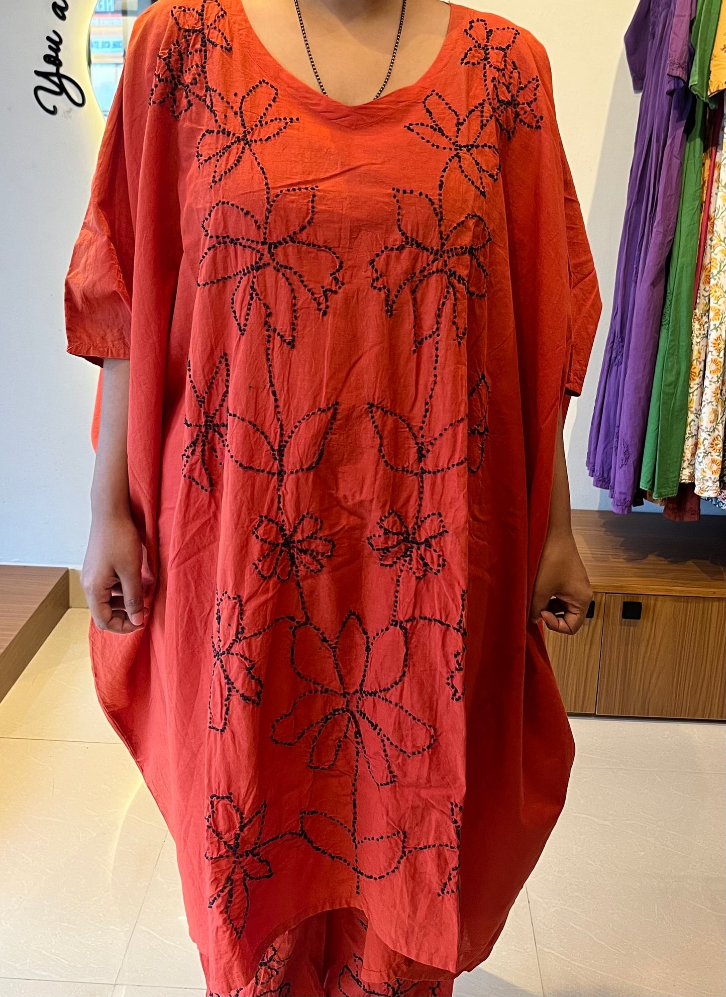 Kaftan top and pant - Black knots on Rust Orange