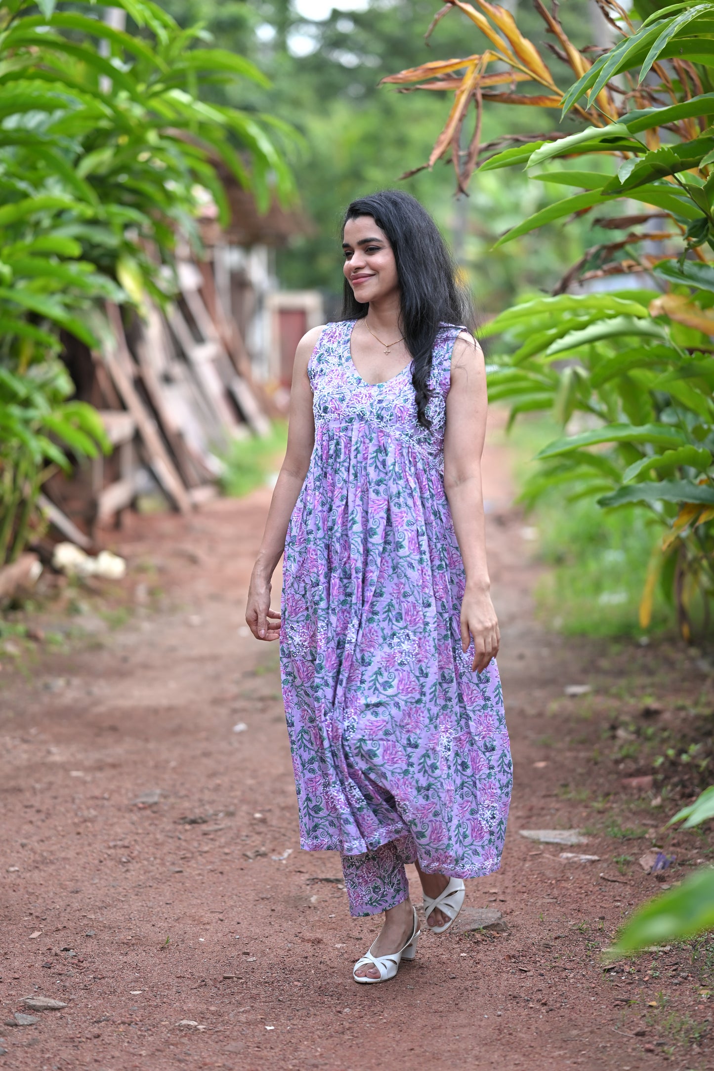 Sleeveless Aliya cut dress (with work on front and back) and pant PRE-ORDER - Lavender Smera