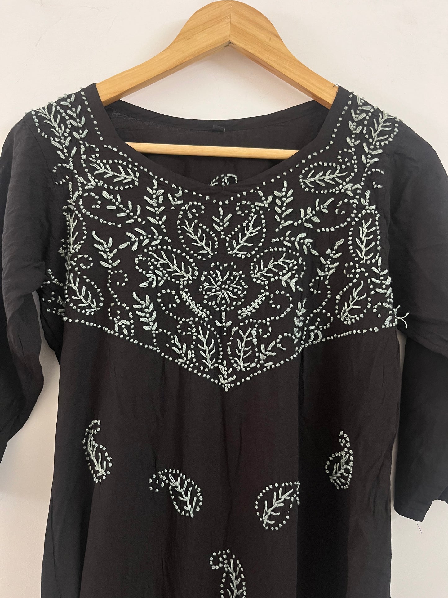 Straight Kurti and Pant PRE-ORDER (co-ord set) - Black with grey knots work