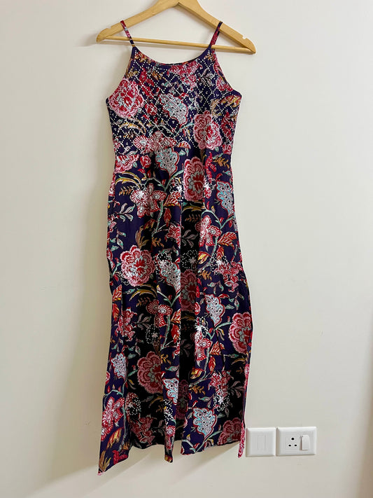 Sleeveless A-line Dress - Floral Black