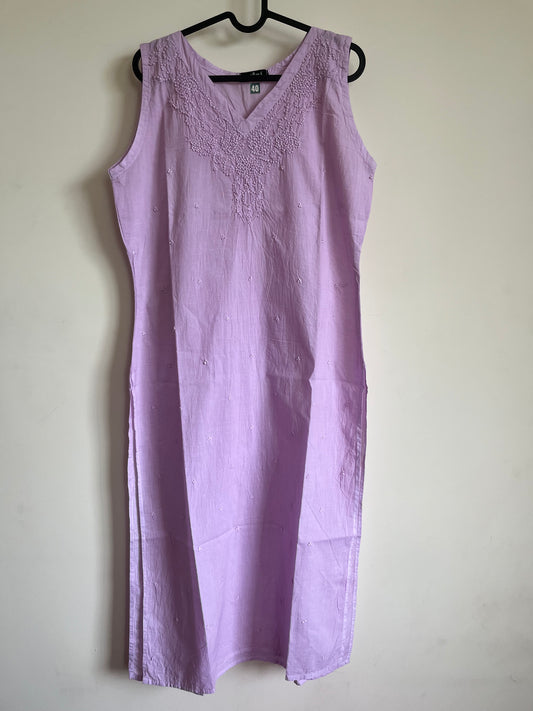 Straight Kurti and pant (Sleeveless) - Light lavender