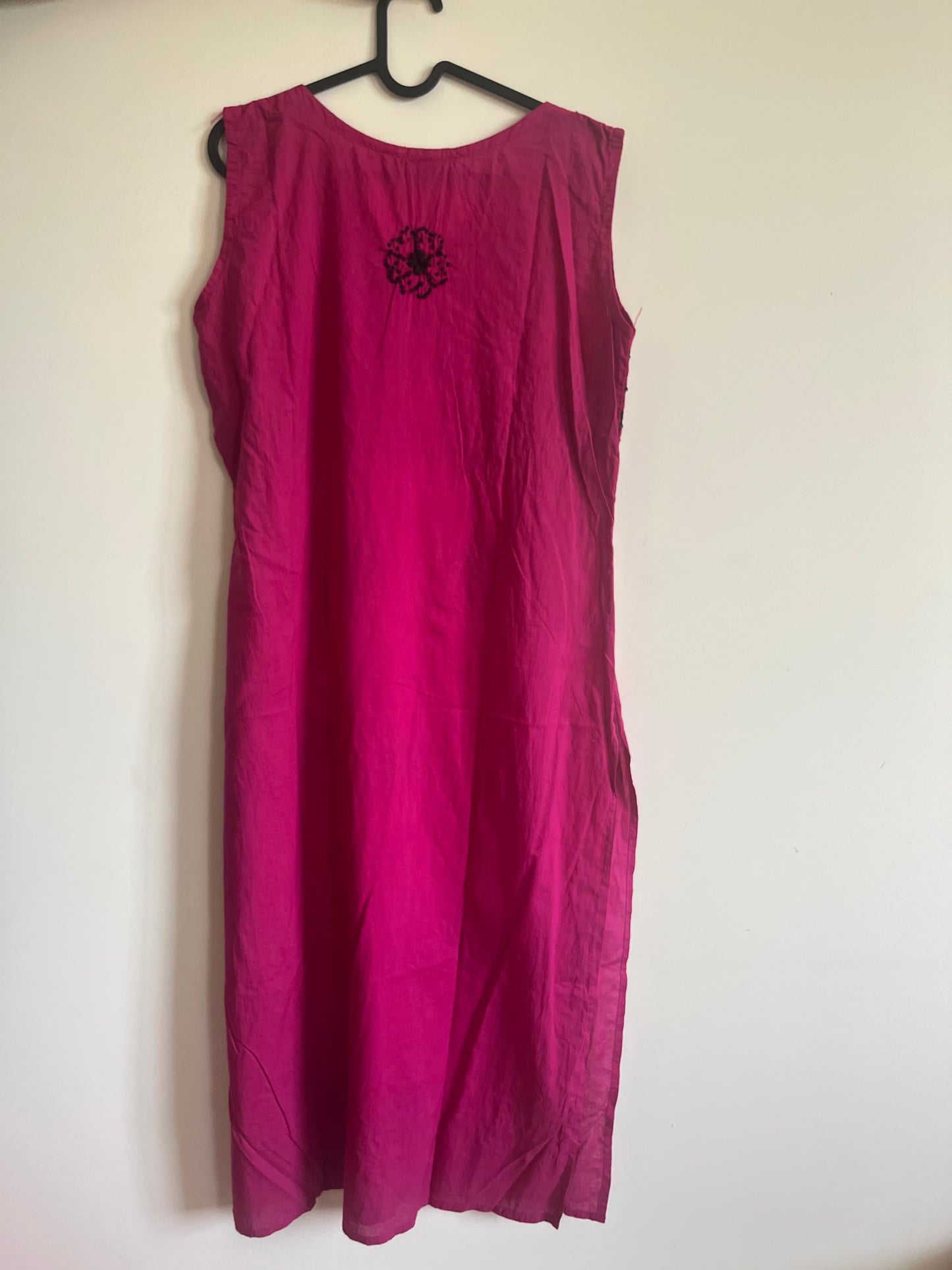 Sleeveless Straight Kurti and Pant (co-ord set) PRE-ORDER - Black knots on Hot Pink