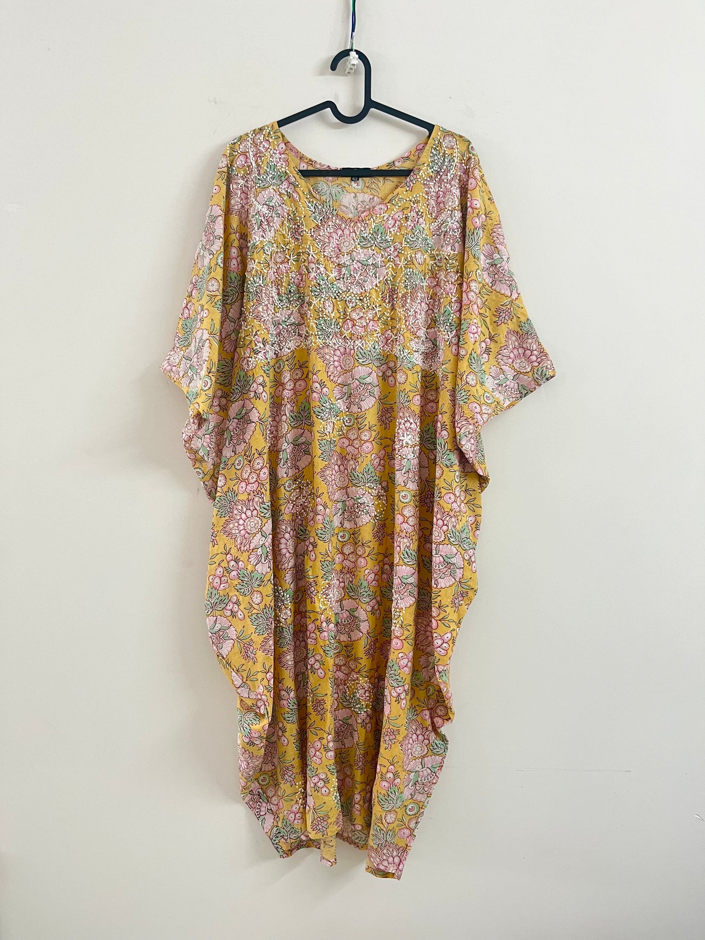 Curved Kaftan PRE-ORDER - Floral Yellow Pink