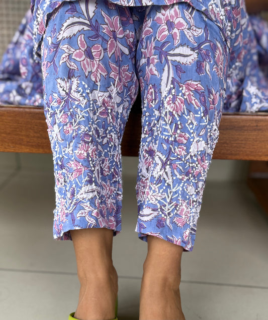 Printed Pants - Floral Periwinkle