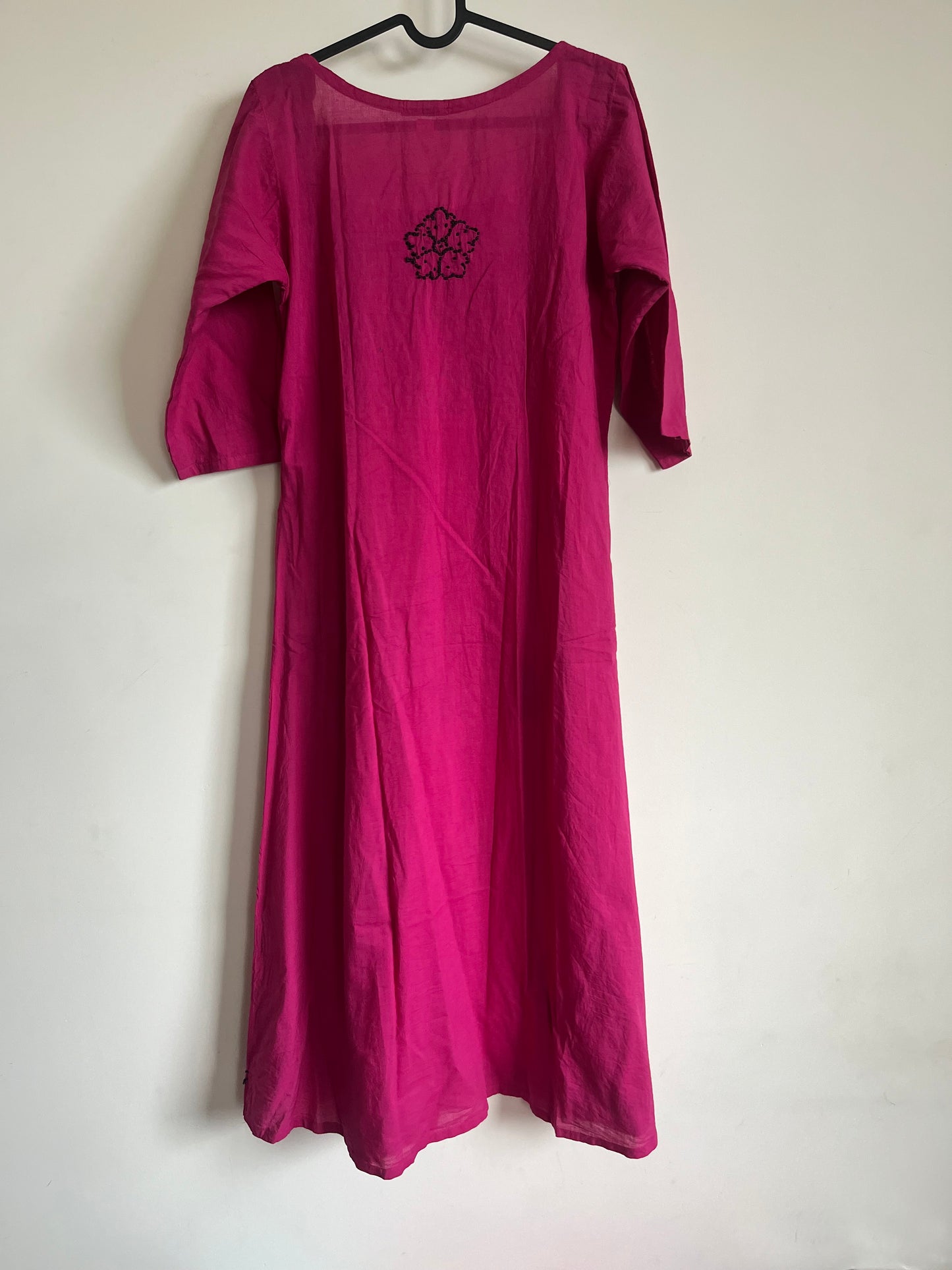 Pleated dress -Black knots on Hot Pink