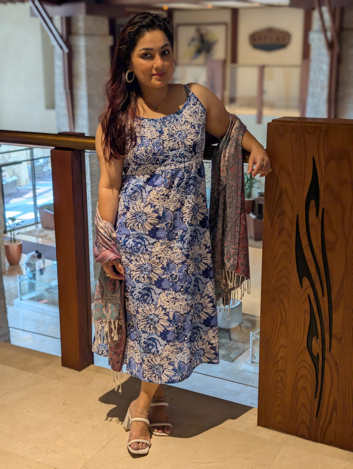 Sleeveless A-line Dress PRE-ORDER - Floral Hues of Blue