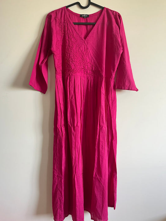 Pleated Angrakha dress - Hot Pink