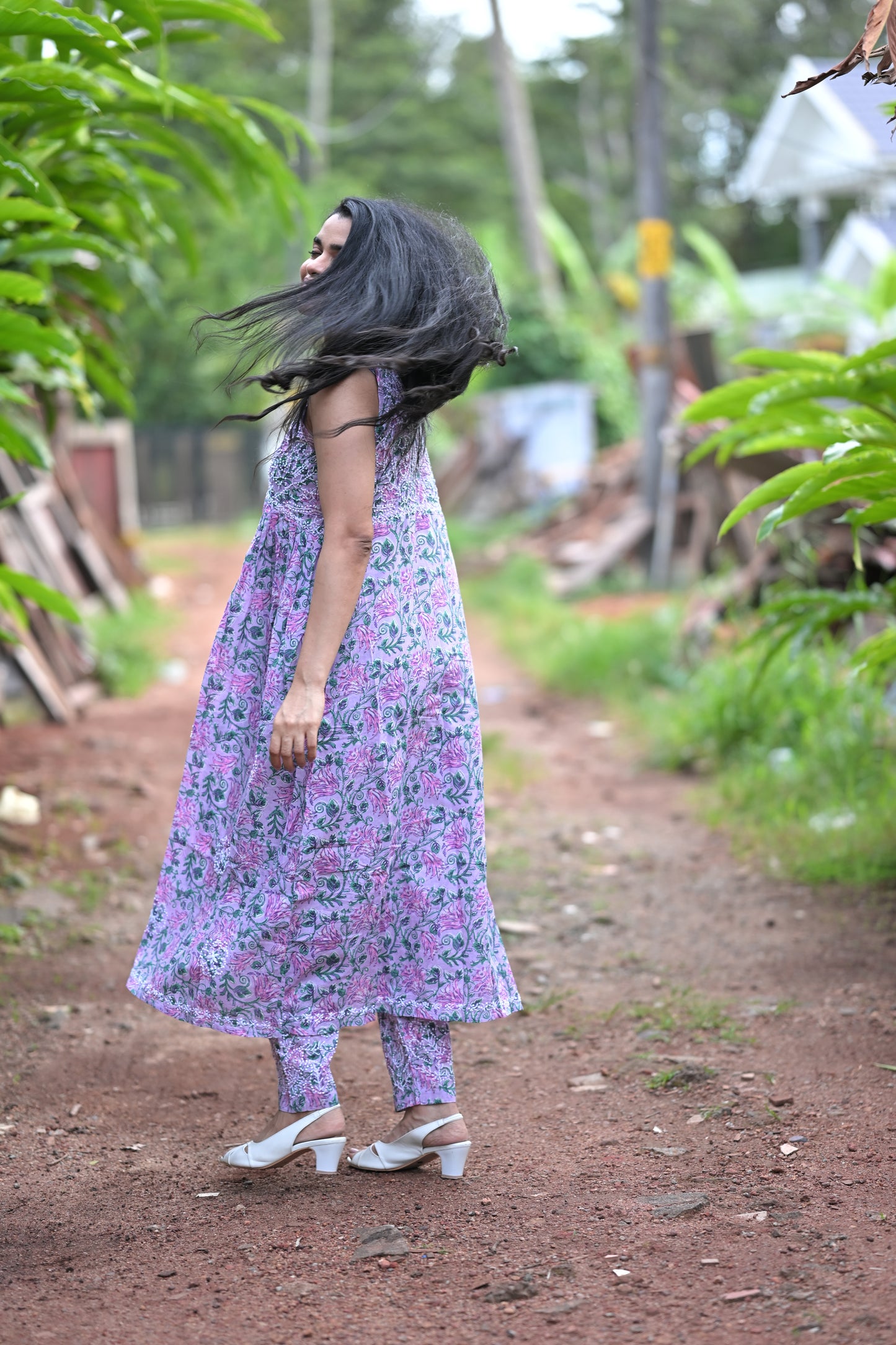 Sleeveless Aliya cut dress (with work on front and back) and pant PRE-ORDER - Lavender Smera