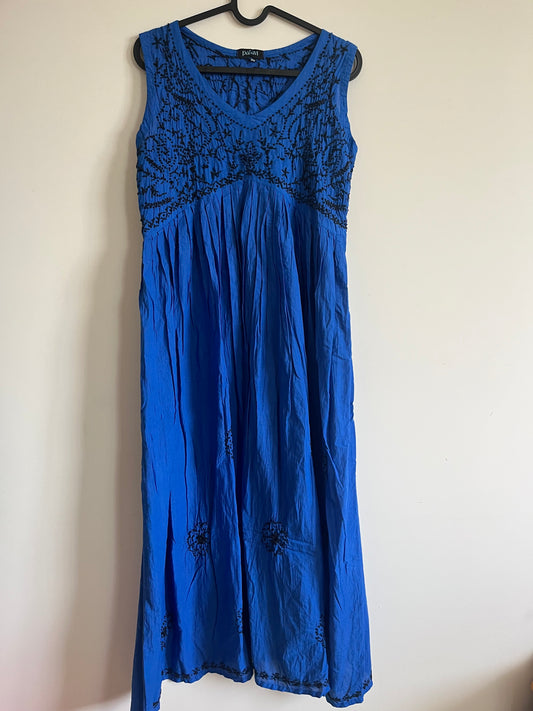 Sleeveless Aliya cut dress -Black knots on Royal Blue (with work on front and back) Top and Pant