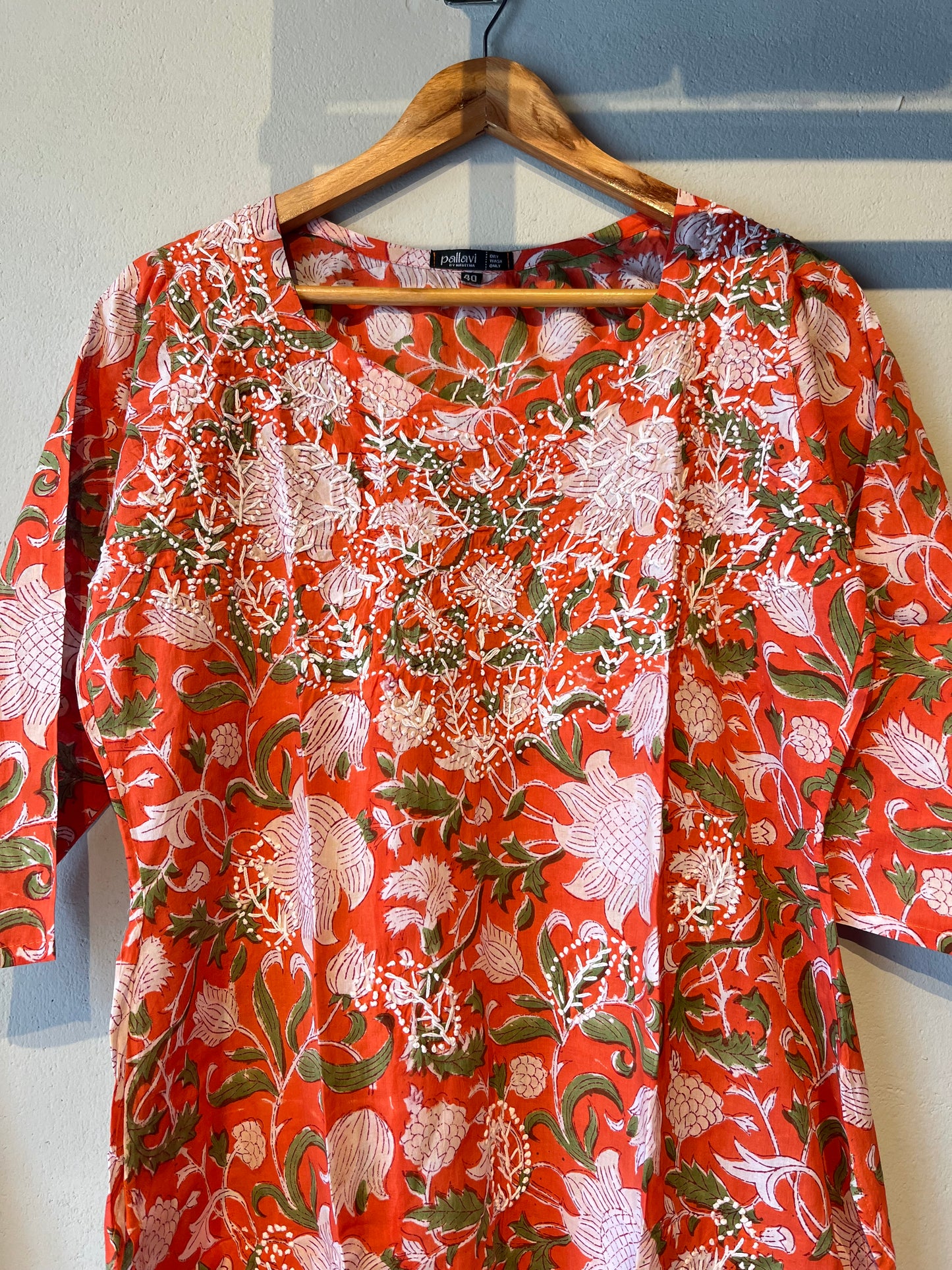 Straight Kurti and pant - Floral Orange
