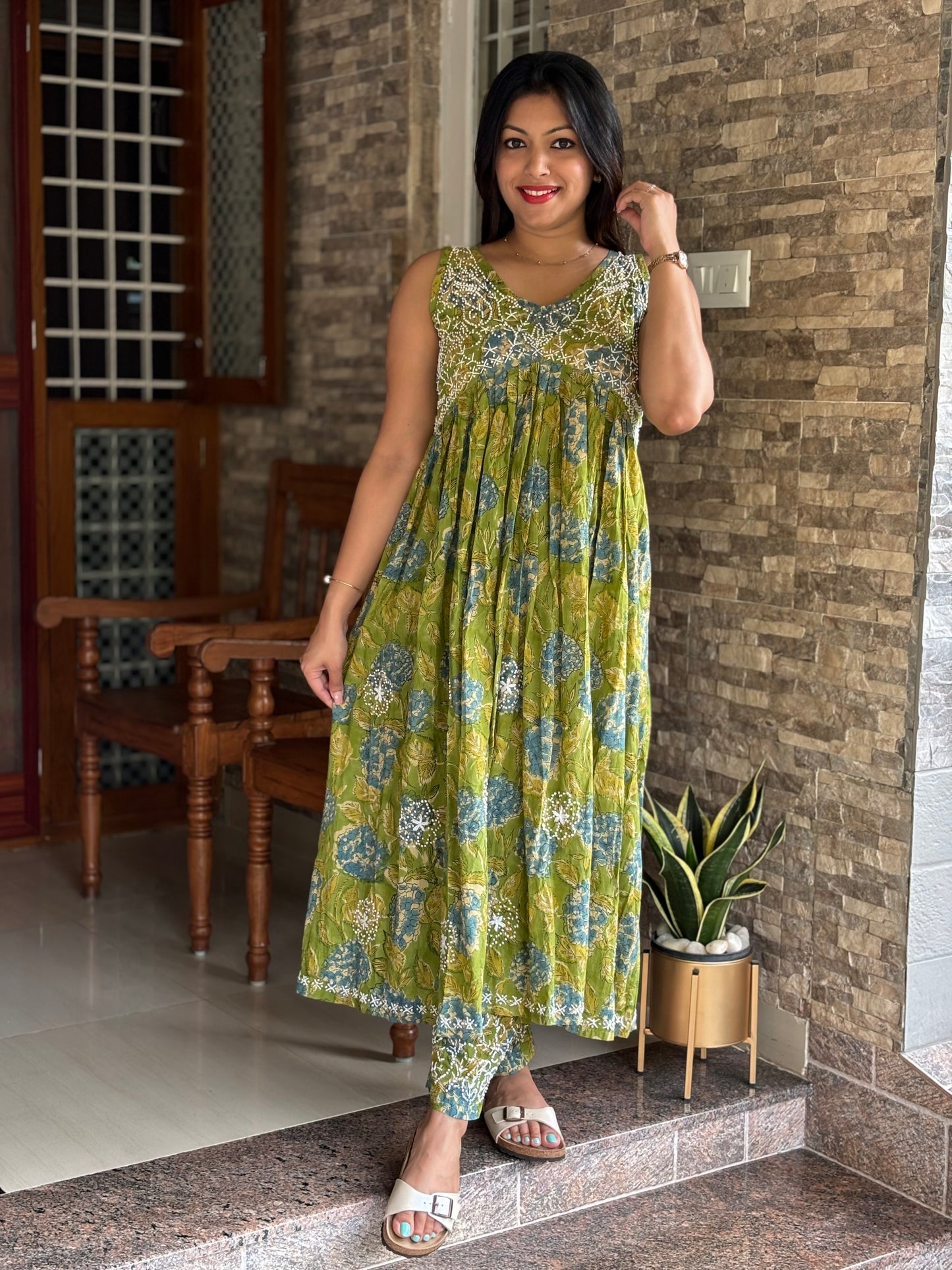 Sleeveless Aliya cut dress (with work on front and back) and pant PRE-ORDER - Bluebelle