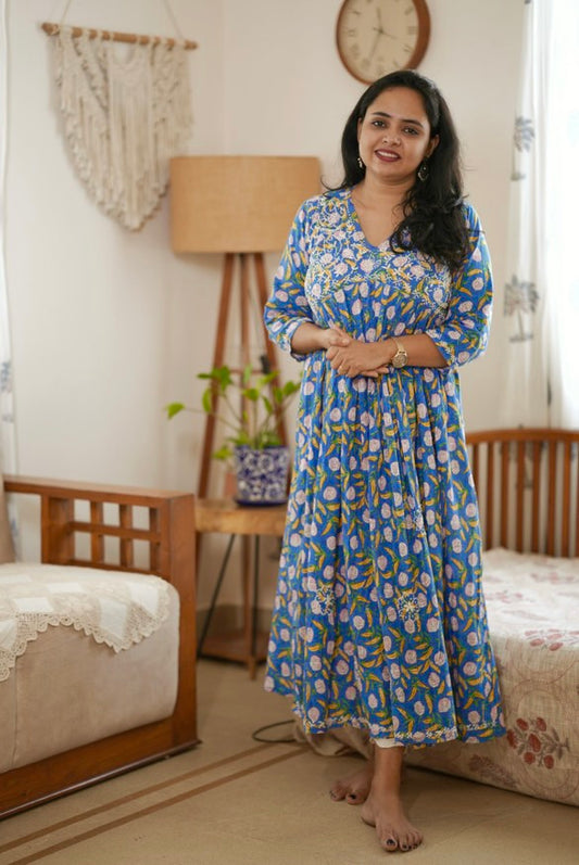 Aliya Cut Dress PRE-ORDER - Floral Blue Yellow