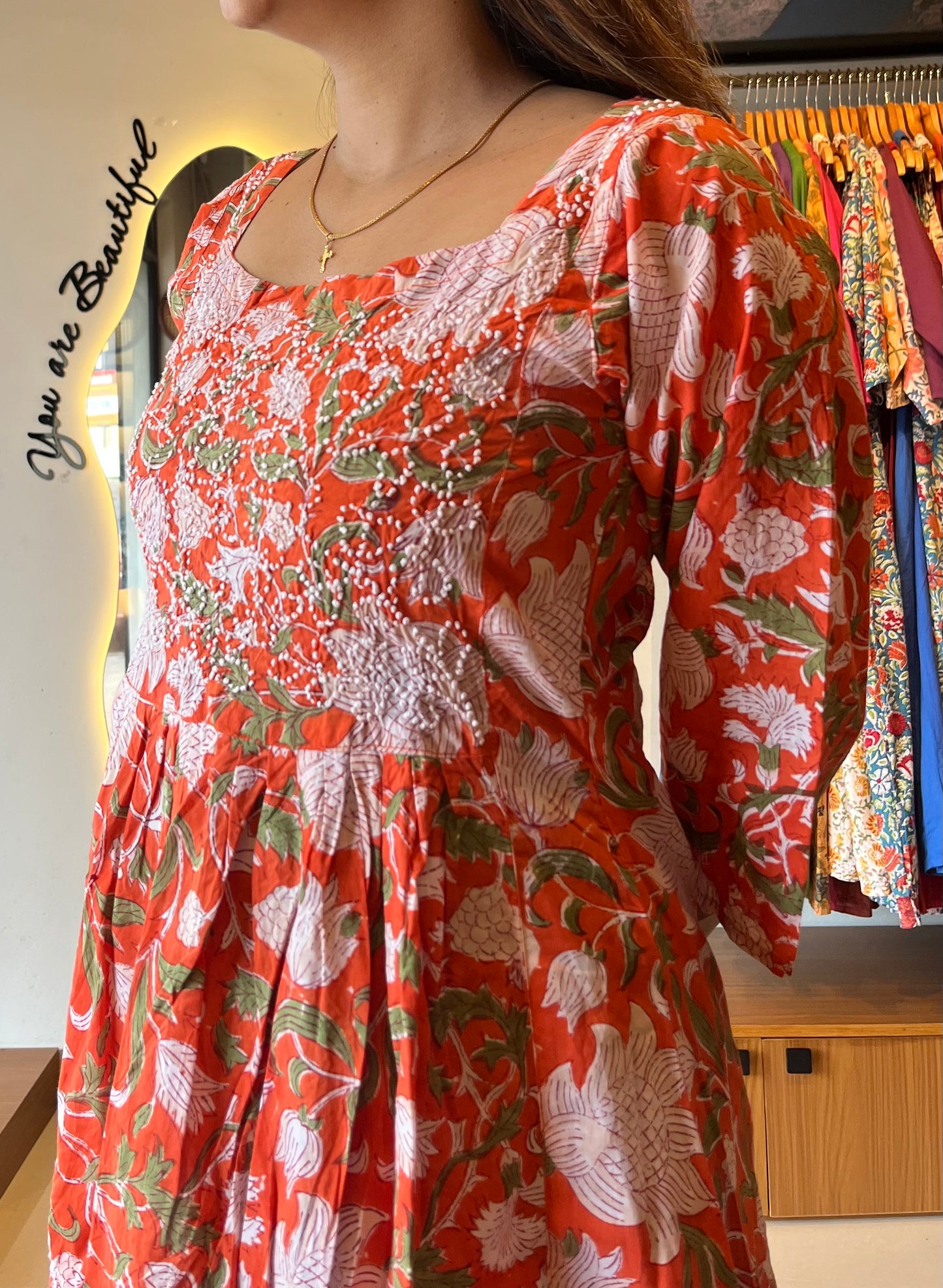 Pleated Dress - Floral Orange