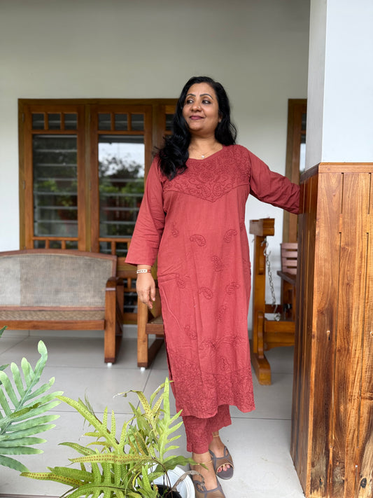 Straight Kurti and pant - Brown