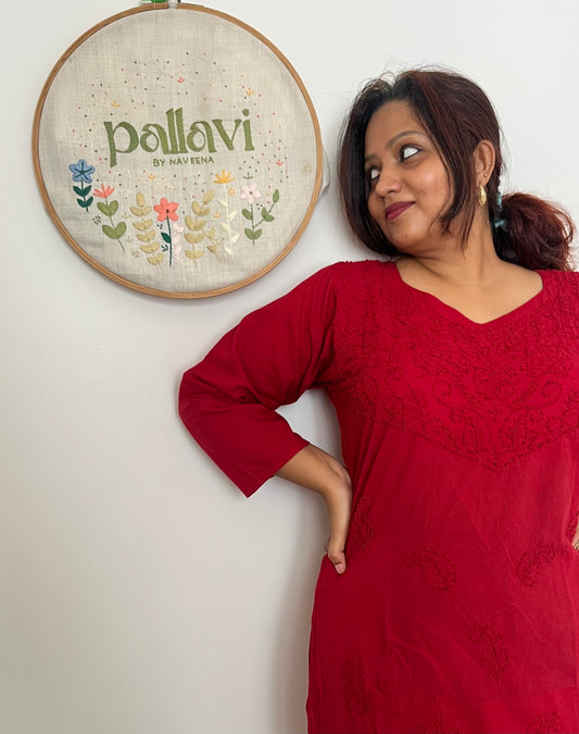 Straight Kurti and pant - Red