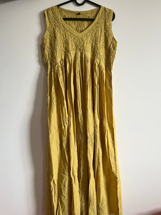Sleeveless Aliya cut dress PRE-ORDER - Lime Yellow (with work on front and back)