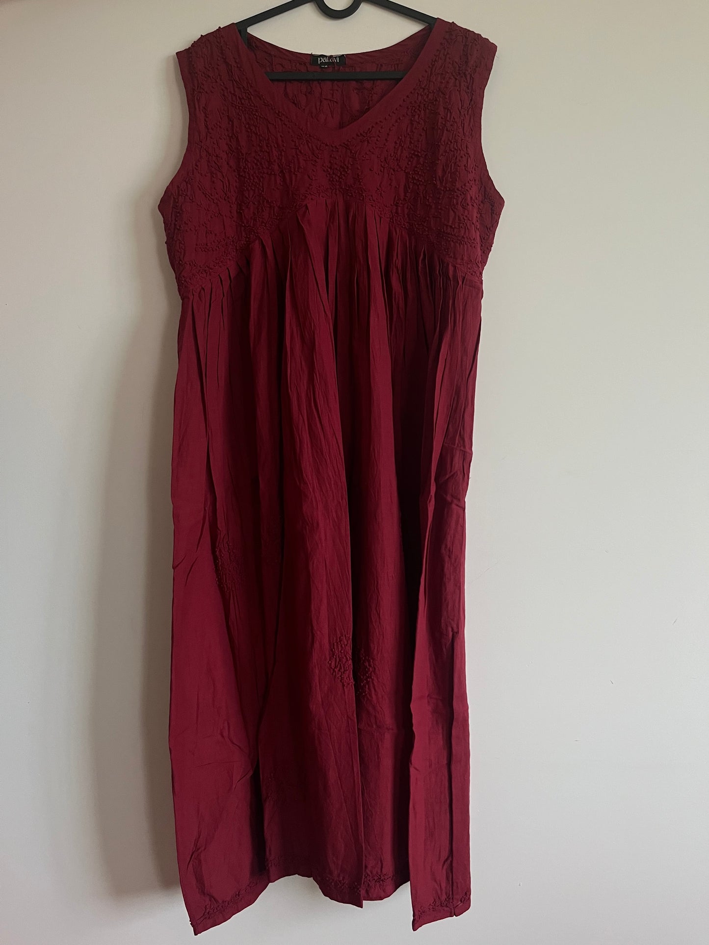 Sleeveless Aliya cut dress (with work on front and back)PRE-ORDER- Maroon