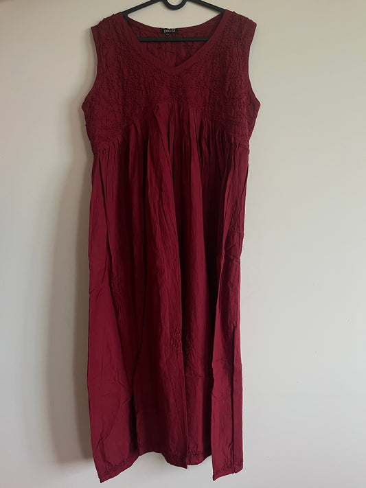 Sleeveless Aliya cut dress (with work on front and back)PRE-ORDER- Maroon