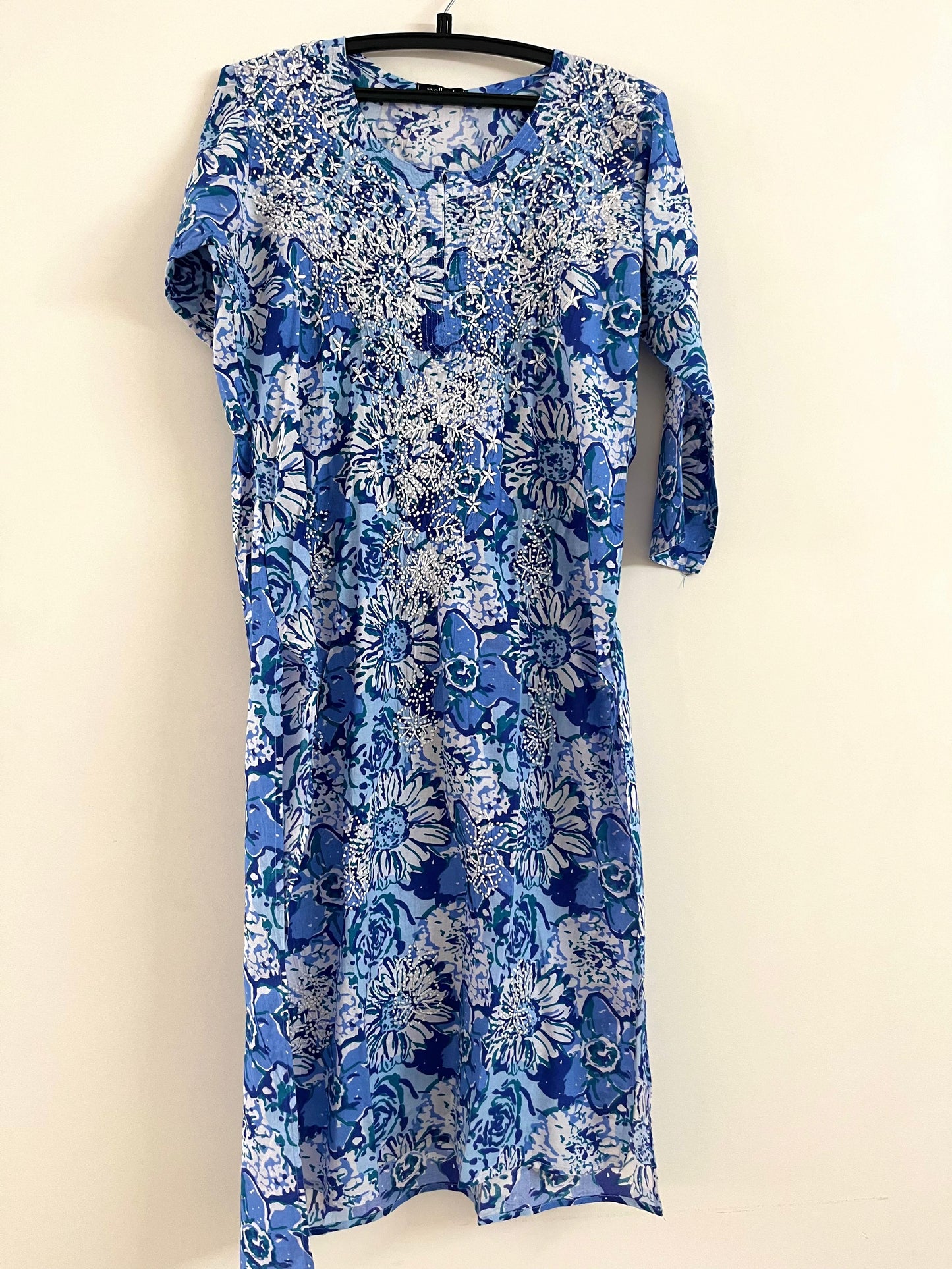 Straight Kurti and pant - Floral Hues of Blue