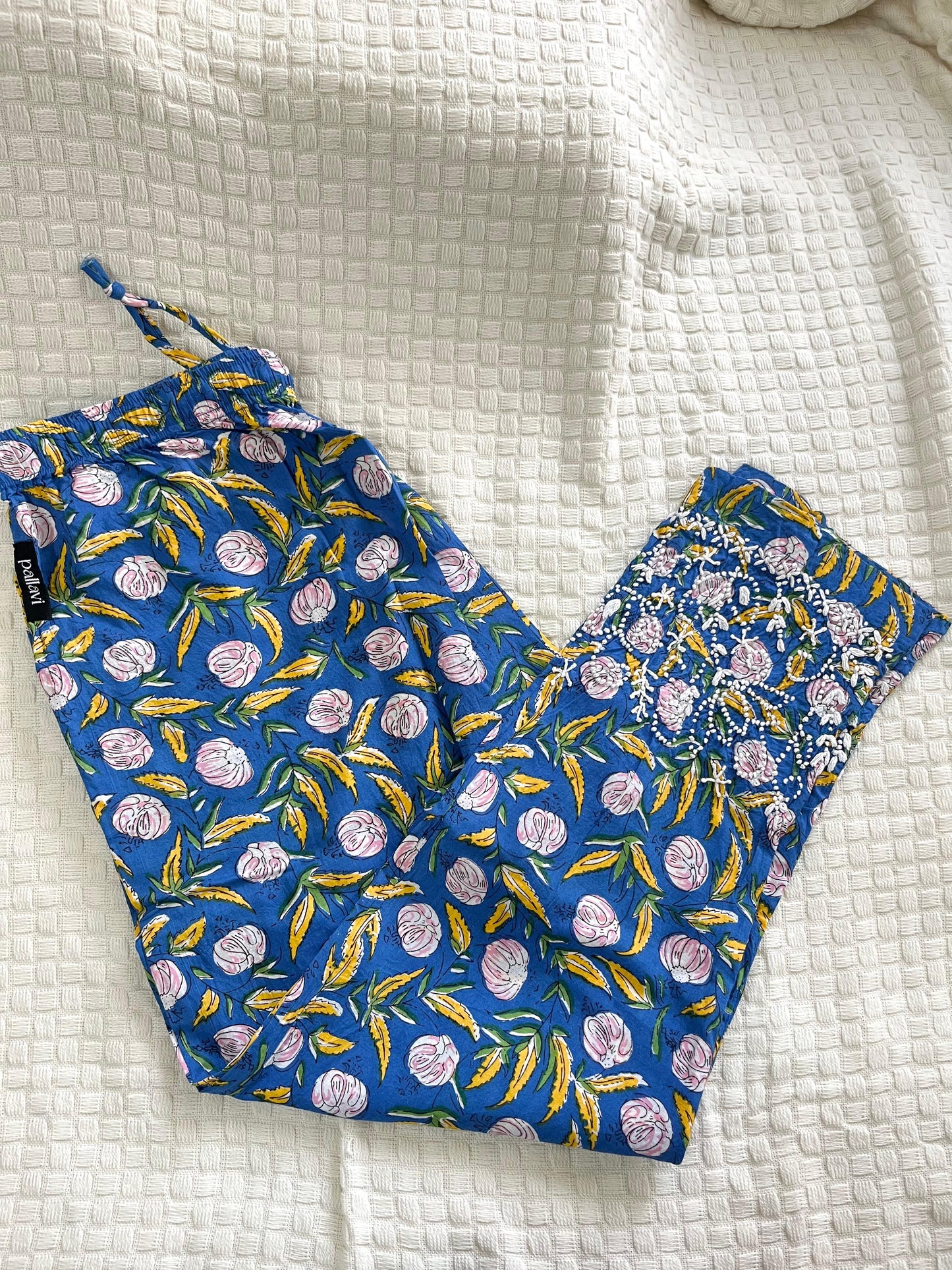 Printed Pants - Floral Blue Yellow