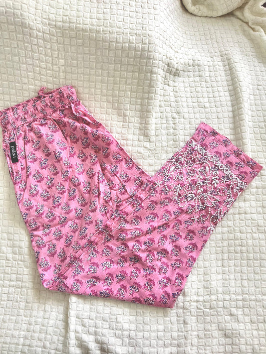 Printed Pants - Pink White Block