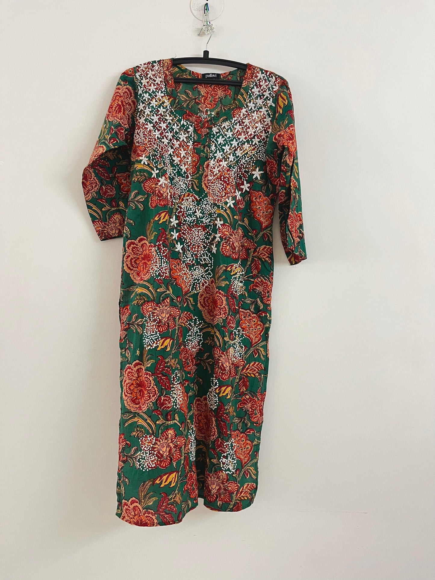Straight Kurti Printed - Floral Green Red