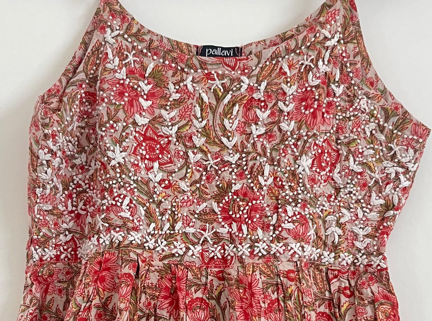 Flared Short Top - Floral Peach Red