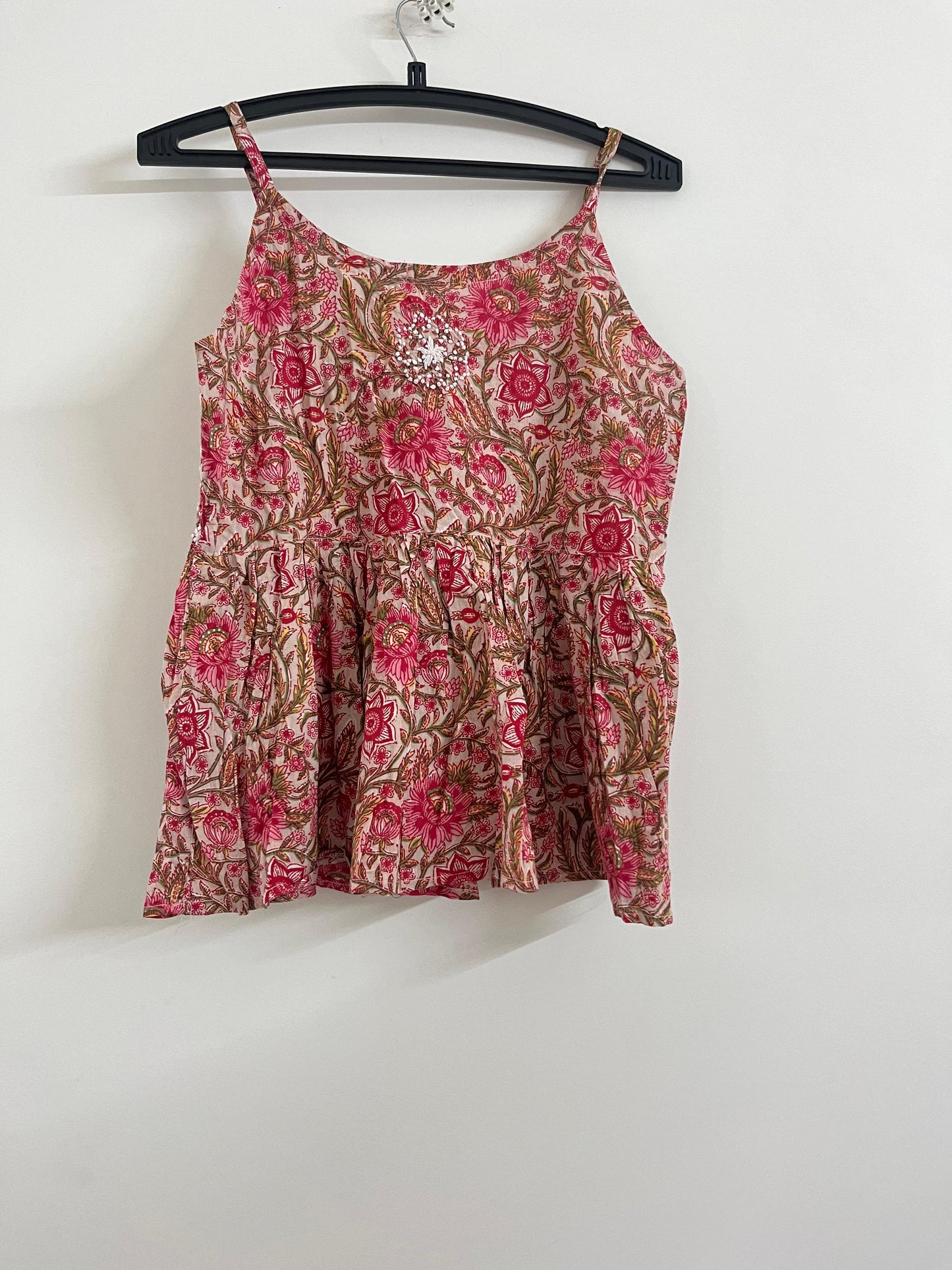 Flared Short Top - Floral Peach Red