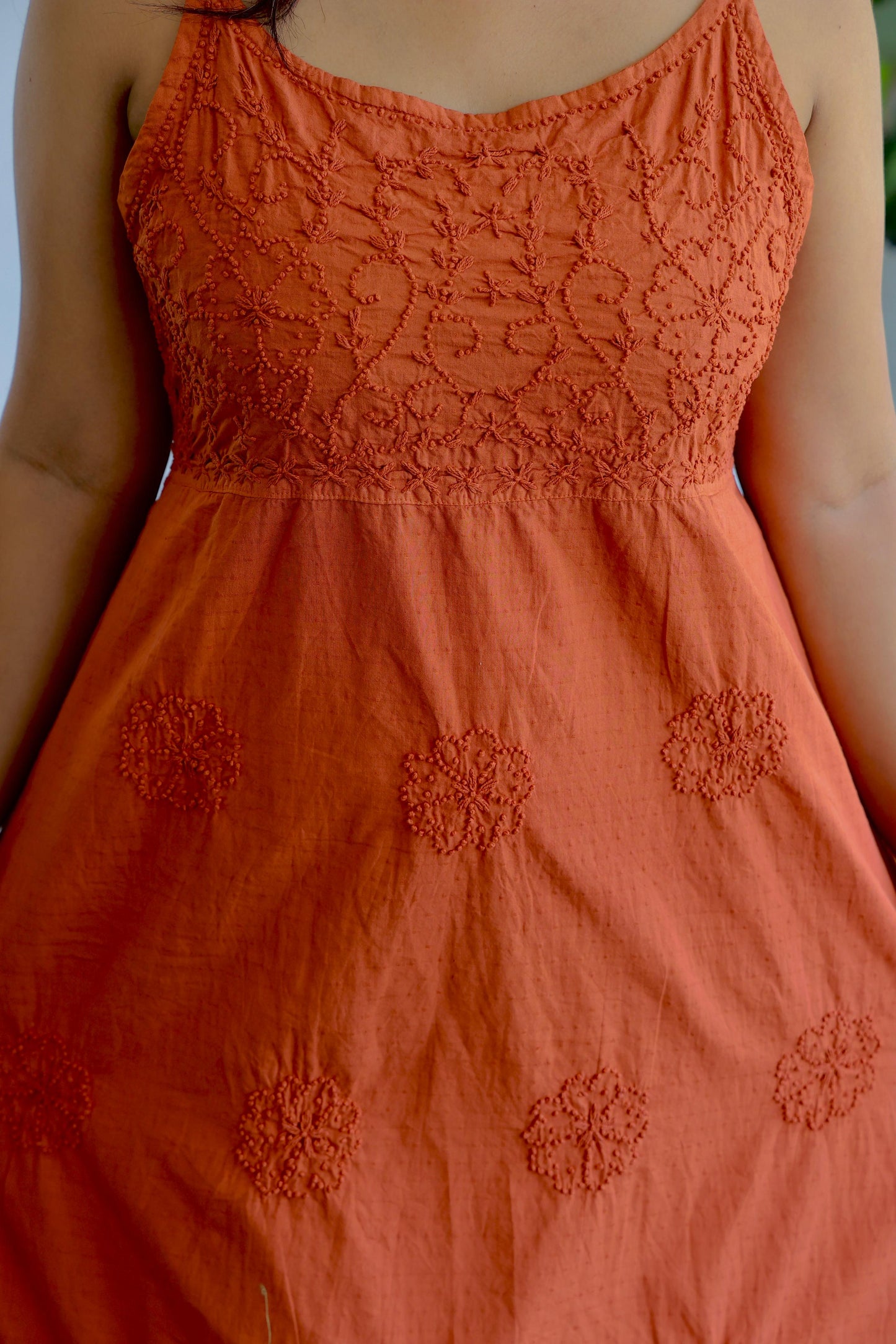 Sleeveless A-line Dress - Rust Orange