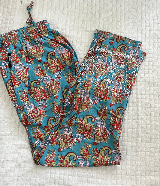 Printed Pants - Floral Teal Red