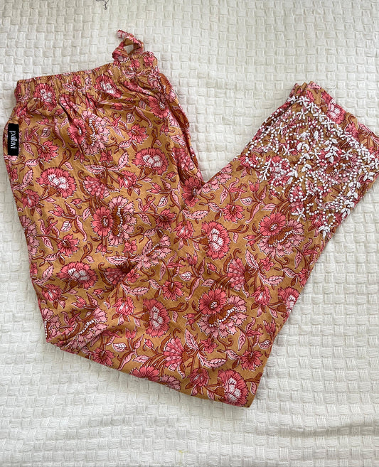 Printed Pants - Floral Peach Orange